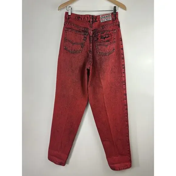 Vtg 90's Exhaust Red Acid Wash Graphic Denim Jeans Grunge Punk Size 31 *Flawed - Picture 12 of 16